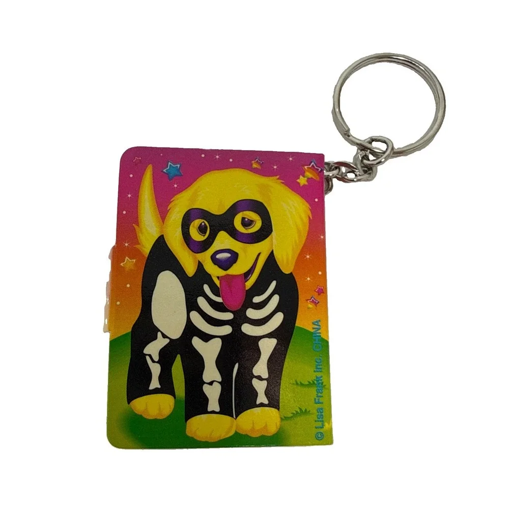 Lisa Frank 90s Golden Retriever Halloween Skeleton NOTEPAD KEYCHAIN